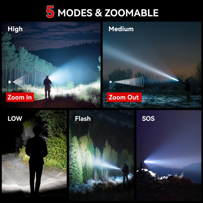 LETMY Tactical Flashlight S2000-2 Pack Bright Military Grade LED Flashlights High Lumens - Portable Handheld Flash Light, 5 Modes Zoomable Waterproof Flashlights for Home Emergency Camping- Pink - Image 4