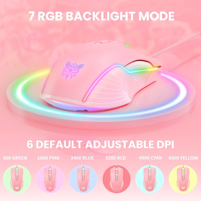 ONIKUMA CW905 USB Wired Gaming RGB LED Light E-sports Optical Adjustable 6400DPI for Laptop Desktop PC Computer - Image 4