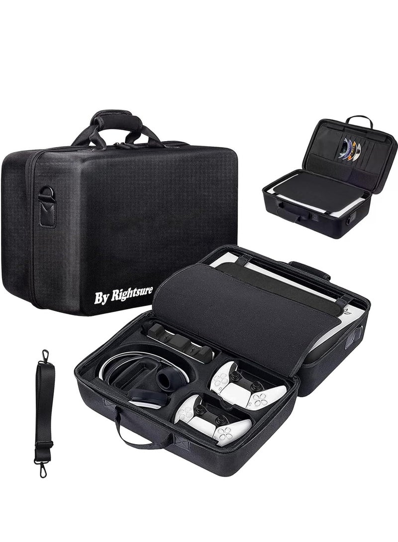 Rightsure PS5 Carrying Case for 2020 Disc Edition, EVA Hard Shell Protective Storage Bag with Dual Dividers, Waterproof, Travel Bag Compatible with Console, Dual Controllers & Accessories (Black) - Image 1