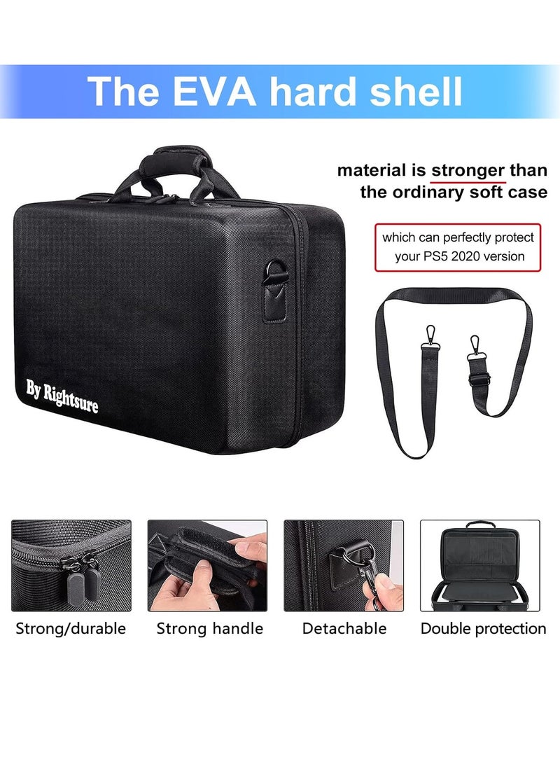 Rightsure PS5 Carrying Case for 2020 Disc Edition, EVA Hard Shell Protective Storage Bag with Dual Dividers, Waterproof, Travel Bag Compatible with Console, Dual Controllers & Accessories (Black) - Image 2