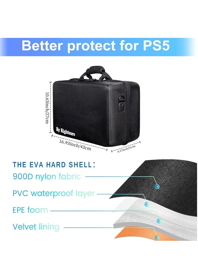 Rightsure PS5 Carrying Case for 2020 Disc Edition, EVA Hard Shell Protective Storage Bag with Dual Dividers, Waterproof, Travel Bag Compatible with Console, Dual Controllers & Accessories (Black) - Image 4