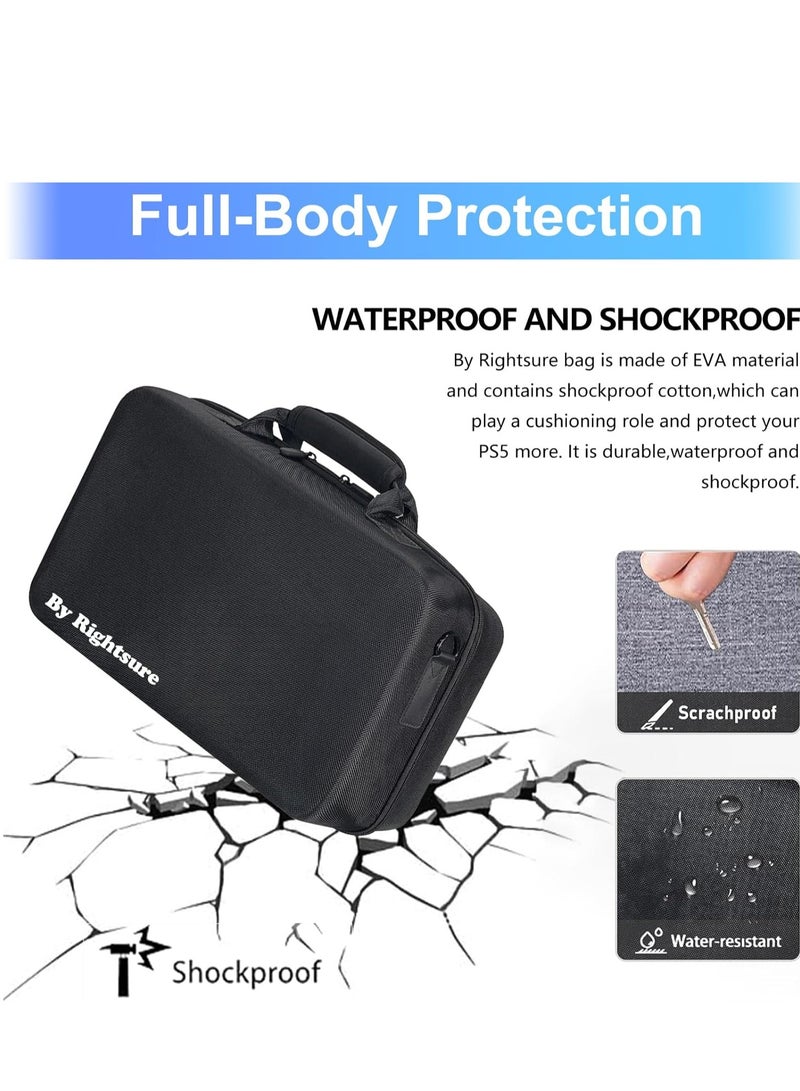 Rightsure PS5 Carrying Case for 2020 Disc Edition, EVA Hard Shell Protective Storage Bag with Dual Dividers, Waterproof, Travel Bag Compatible with Console, Dual Controllers & Accessories (Black) - Image 5