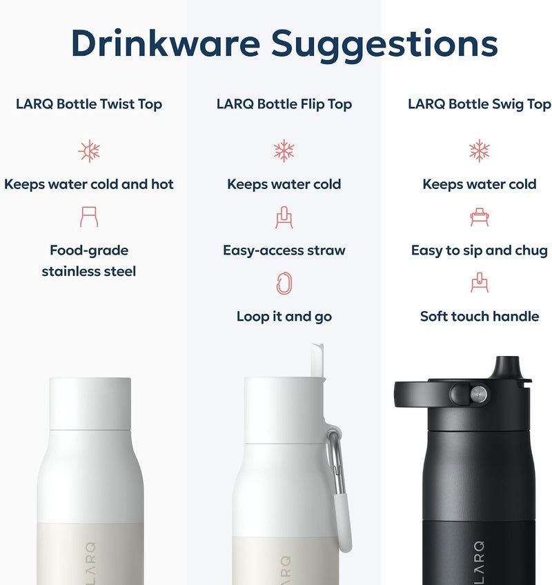 لارك زجاجة ماء LARQ سعة 17 أونصة من الفولاذ المقاوم للصدأ معزولة | ترمس، خالية من BPA | زجاجة ماء قابلة لإعادة الاستخدام للتخييم والمكتب والسفر | تحافظ على المشروبات باردة لمدة 24 ساعة أو ساخنة لمدة 12 ساعة، أبيض جرانيت - Image 5