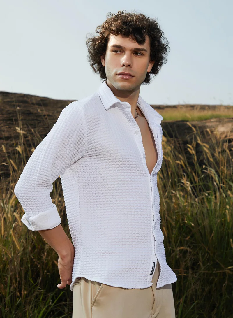 Campus Sutra Men's Cream White Ellipse-Lined Shirt