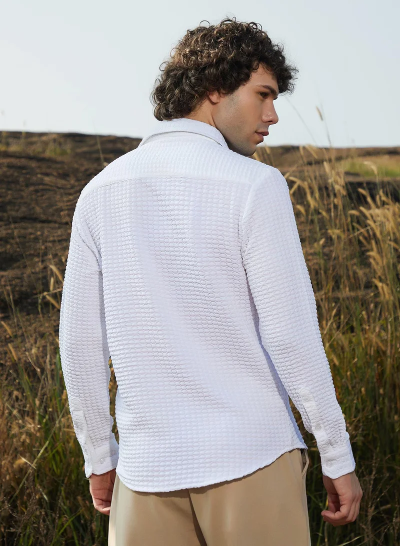 Campus Sutra Men's Cream White Ellipse-Lined Shirt
