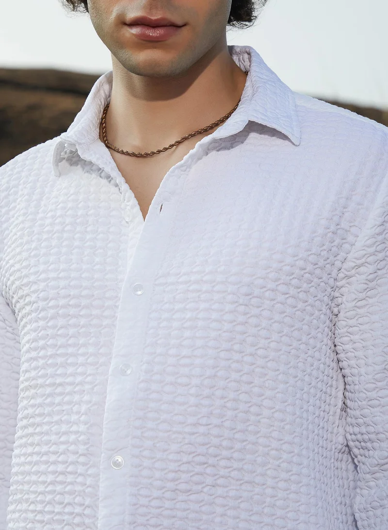 Campus Sutra Men's Cream White Ellipse-Lined Shirt