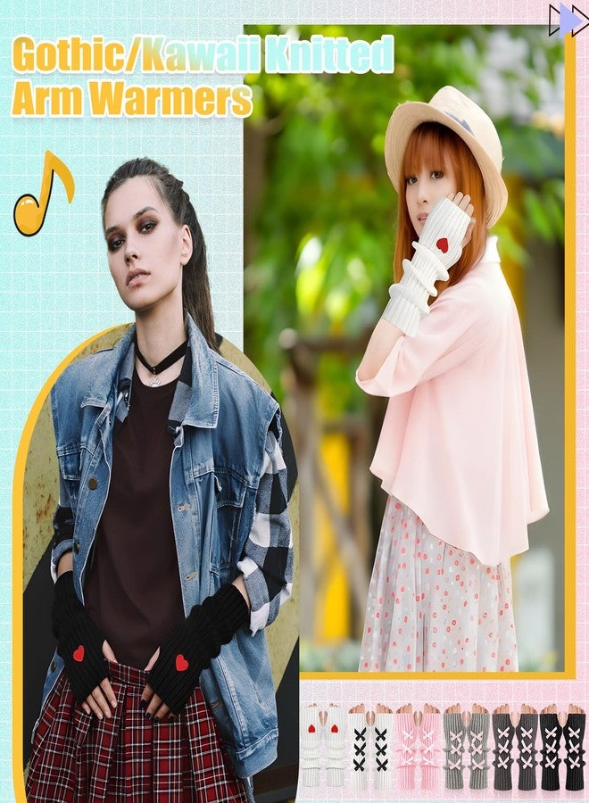 Berlune أكمام تدفئة الذراعين من بيرلون، 6 أزواج، بتصميم كاواي لطيف، على طراز هاراجوكو الياباني Y2k، للنساء والفتيات، زي لوليتا، زي مدرسي، 6 ألوان، ألوان زاهية، مخططة - Image 5