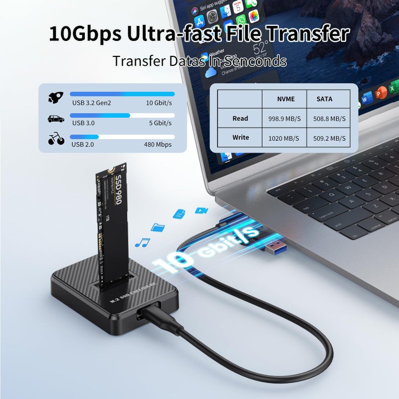 MaxRenard M.2 NVMe & SATA to USB Adapter - USB 3.2 Gen 2 10Gbps External SSD Enclosure, Aluminium Alloy Housing, Supports M.2 (M Key) NVMe & (B+M Key) SATA SSDs, Plug and Play External Storage Solution - Image 2