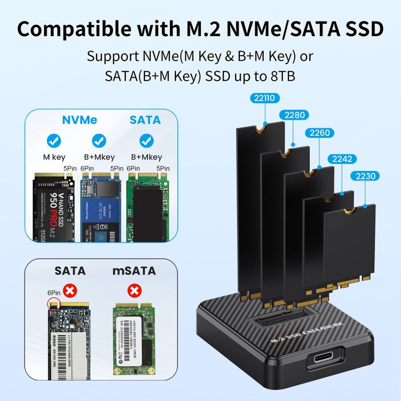 MaxRenard M.2 NVMe & SATA to USB Adapter - USB 3.2 Gen 2 10Gbps External SSD Enclosure, Aluminium Alloy Housing, Supports M.2 (M Key) NVMe & (B+M Key) SATA SSDs, Plug and Play External Storage Solution - Image 5