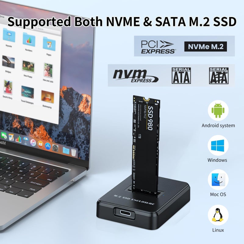 MaxRenard M.2 NVMe & SATA to USB Adapter - USB 3.2 Gen 2 10Gbps External SSD Enclosure, Aluminium Alloy Housing, Supports M.2 (M Key) NVMe & (B+M Key) SATA SSDs, Plug and Play External Storage Solution - Image 3