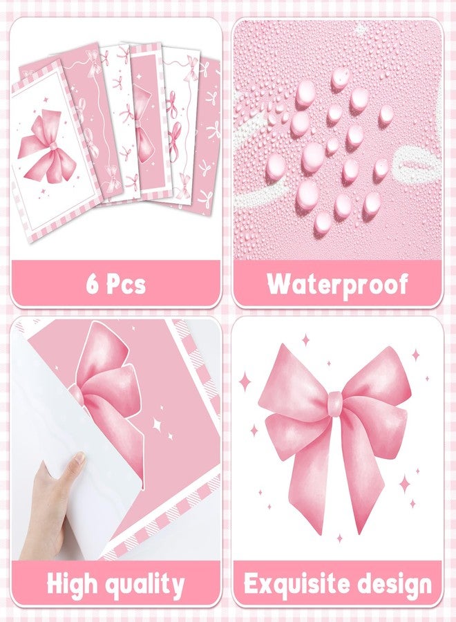 OBUSATT 6Pcs Pink Bow Plastic Place Mats Cute Coquette Butterfly Bowknot Dinner Supplies Pink Ribbon Bow Decorative Table Mats for Wedding Bachelorette Bridal Baby Shower Birthday Table Setting - Image 3