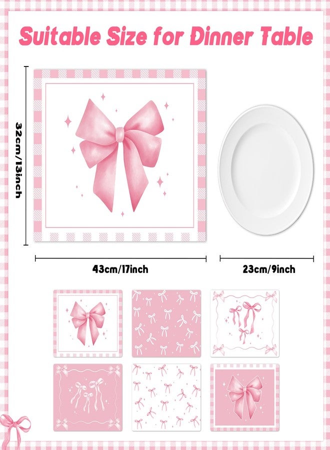 OBUSATT 6Pcs Pink Bow Plastic Place Mats Cute Coquette Butterfly Bowknot Dinner Supplies Pink Ribbon Bow Decorative Table Mats for Wedding Bachelorette Bridal Baby Shower Birthday Table Setting - Image 2
