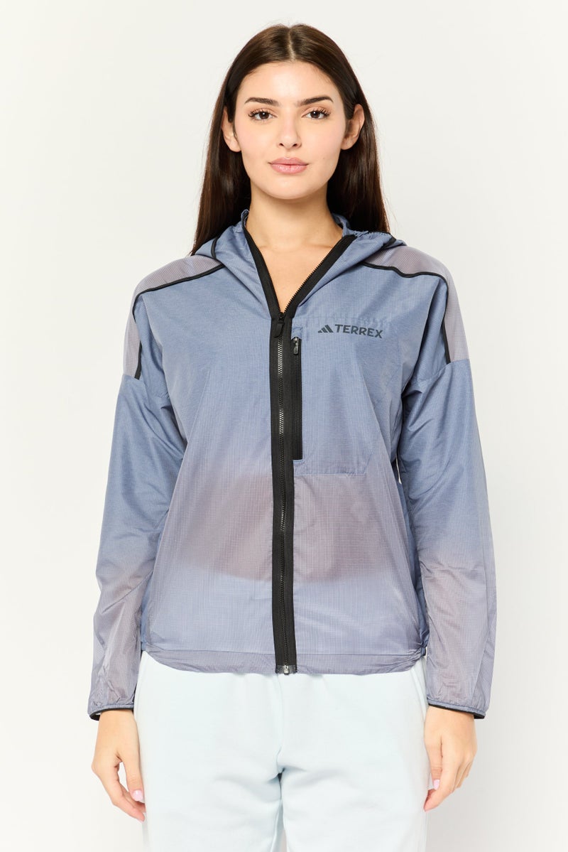 Adidas Women Regular Fit Long Sleeves Outdoor Jacket, Slate Blue - Image 1