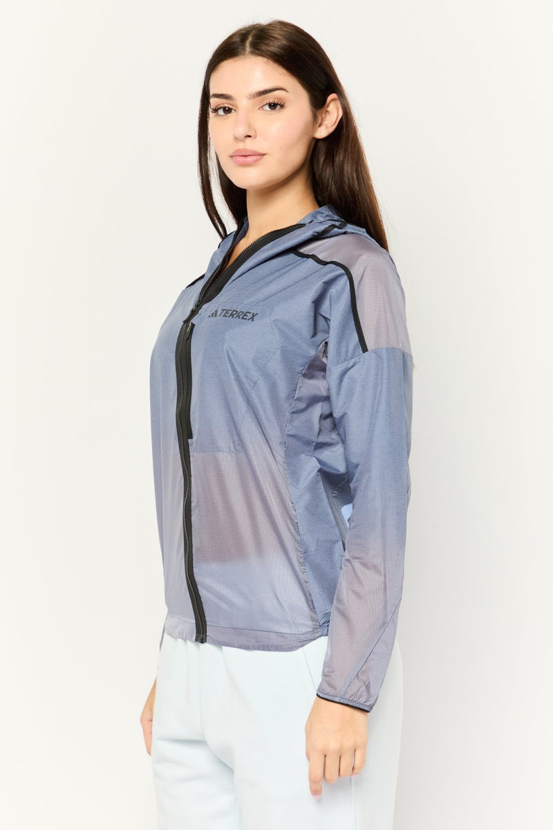 Adidas Women Regular Fit Long Sleeves Outdoor Jacket, Slate Blue - Image 3
