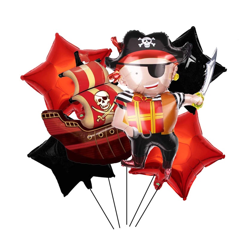 RS 5 Pcs Pirate Ship Foil Mylar Balloons Pirate Ocean Birthday Party Supplies - Image 3