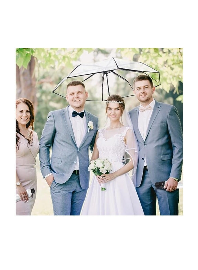Clear Umbrella Transparent Portable Umbrella Compact Foldable Umbrella Manual Open Close Folding Umbrellas for Wedding Travel Dating 2 Pcs - Image 2