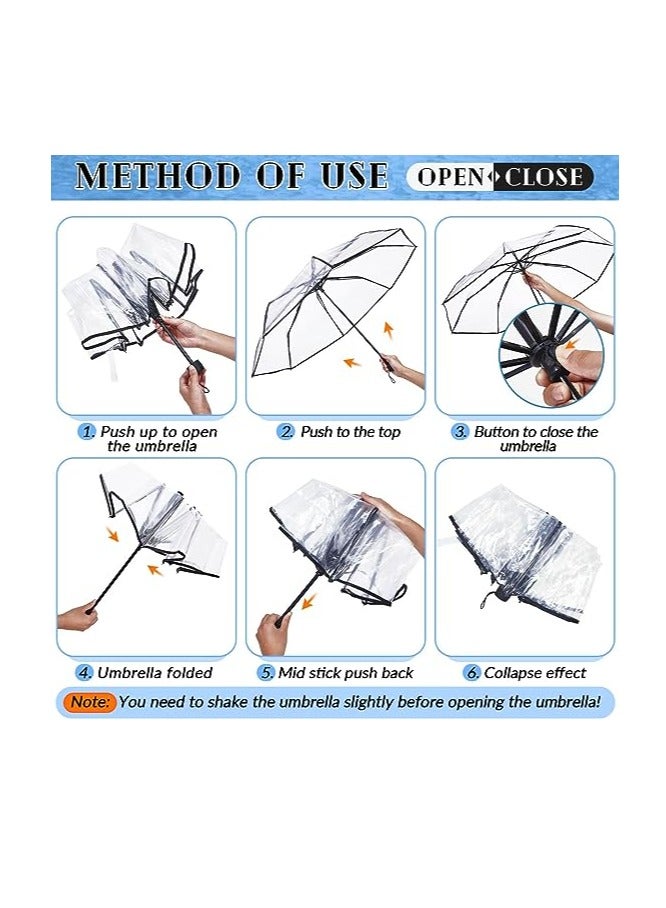 Clear Umbrella Transparent Portable Umbrella Compact Foldable Umbrella Manual Open Close Folding Umbrellas for Wedding Travel Dating 2 Pcs - Image 5
