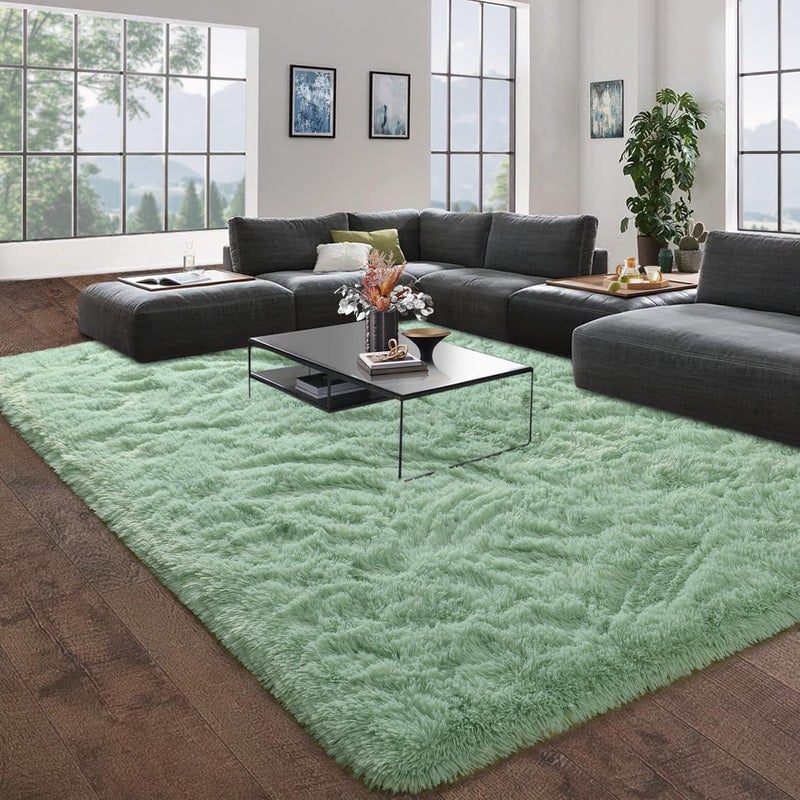 DweIke Fluffy Sage Green Rugs for Bedroom Living Room, 4x6 Feet Soft Plush Shaggy Light Mint Green Girls Boys Kids Rug, Non-Slip and Machine Washable Carpet for Dorm Nursery Classroom Decor - Image 2