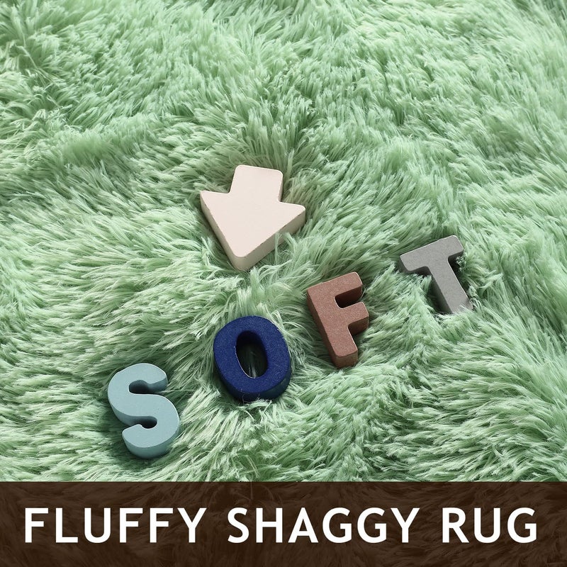 DweIke Fluffy Sage Green Rugs for Bedroom Living Room, 4x6 Feet Soft Plush Shaggy Light Mint Green Girls Boys Kids Rug, Non-Slip and Machine Washable Carpet for Dorm Nursery Classroom Decor - Image 3