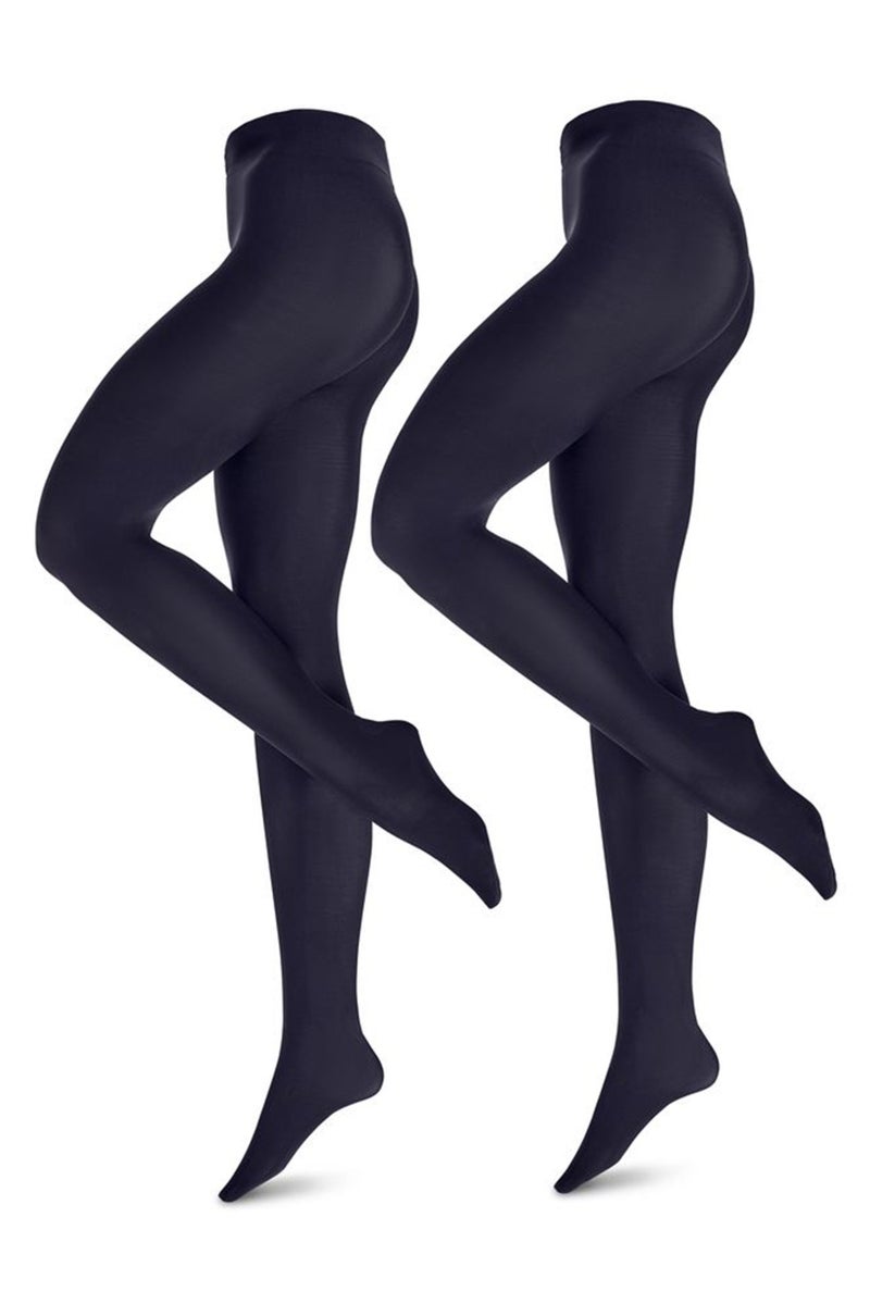 Tchibo Women 2 Pack Plain Tights, Navy - Image 2