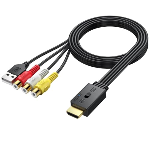 AUTOUTLET محول AUTOUTLET من RCA إلى HDMI مع مفتاح نسبة العرض إلى الارتفاع (4:3/16:9)، 1080P/720P محول فيديو وصوت AV إلى HDMI يدعم PAL/NTSC لجهاز Wii/N64/PS2 - Image 1