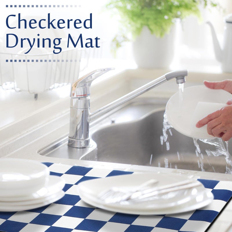Tinideya Coffee Mat Checkered Dish Drying Mat for Kitchen Counter Coffee Bar Vintage Buffalo Dish Pad Absorbent Kitchen Drying Mat for Bar Station Accessories Easy Clean(Dark Blue,12 x 16 Inches) - Image 5