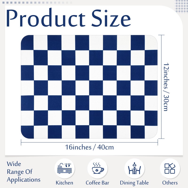 Tinideya Coffee Mat Checkered Dish Drying Mat for Kitchen Counter Coffee Bar Vintage Buffalo Dish Pad Absorbent Kitchen Drying Mat for Bar Station Accessories Easy Clean(Dark Blue,12 x 16 Inches) - Image 2