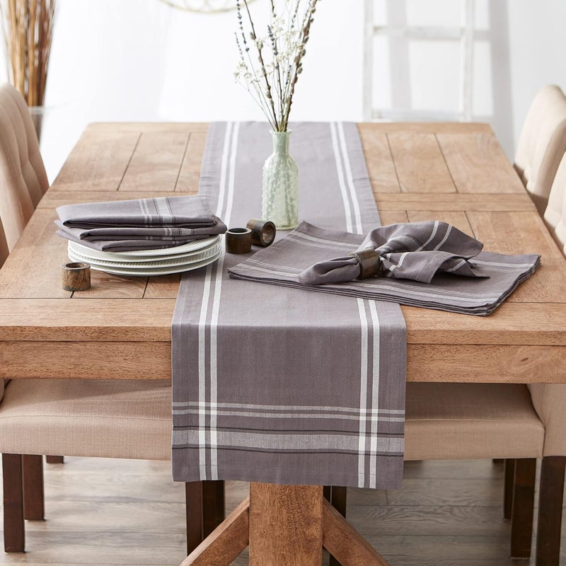 DII 100% Cotton, Machine Washable, Everyday French Stripe Kitchen Table Runner For Dinner Parties, Events, Decor 14x72" - Gray Chambray - Image 4