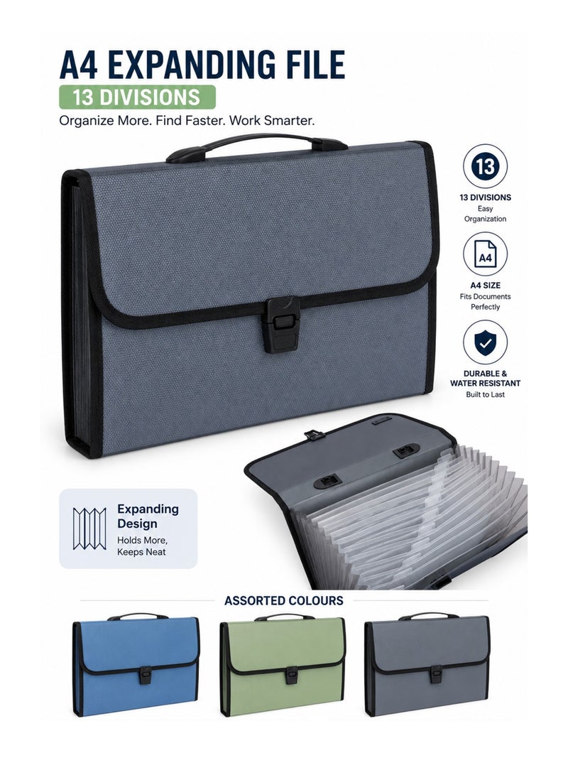 Deli 1-Piece A4 Size Expanding File With Handle Assorted Colours - Image 1