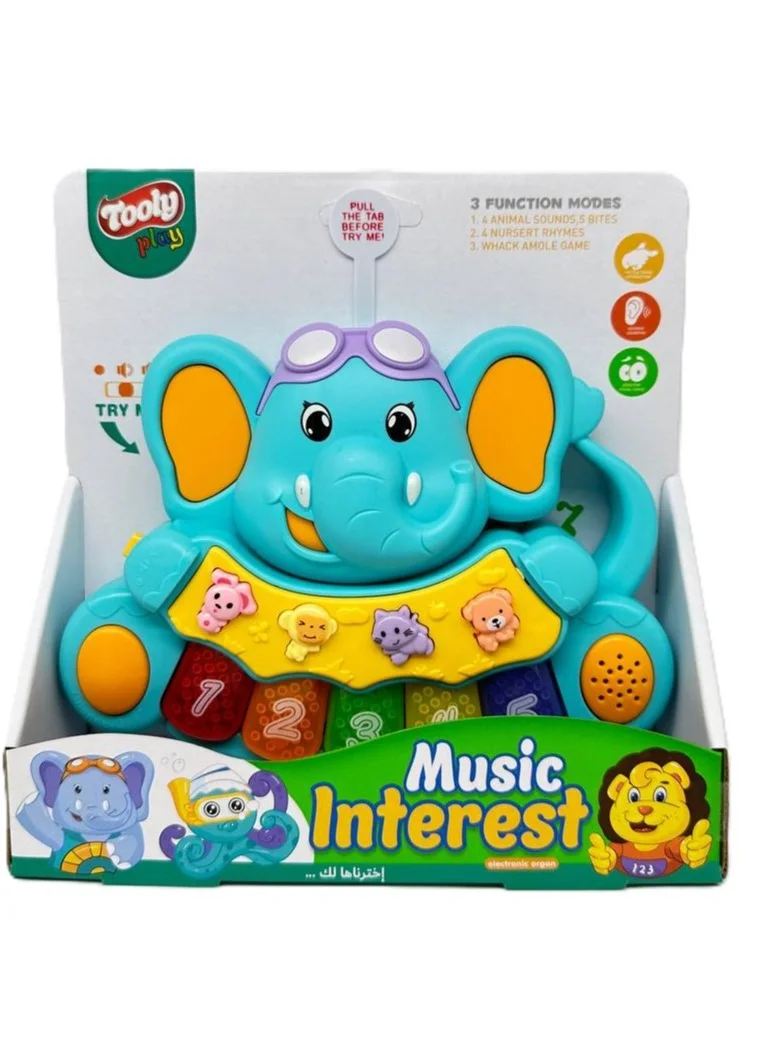 TOOLY Musical Elephant Piano Toy with Lights, Learning &amp; Music Modes for Kids (Size: 16.8 x 4 x 13 Cm)