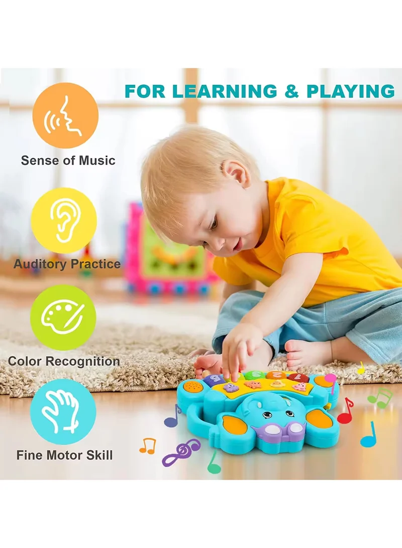 TOOLY Musical Elephant Piano Toy with Lights, Learning &amp; Music Modes for Kids (Size: 16.8 x 4 x 13 Cm)