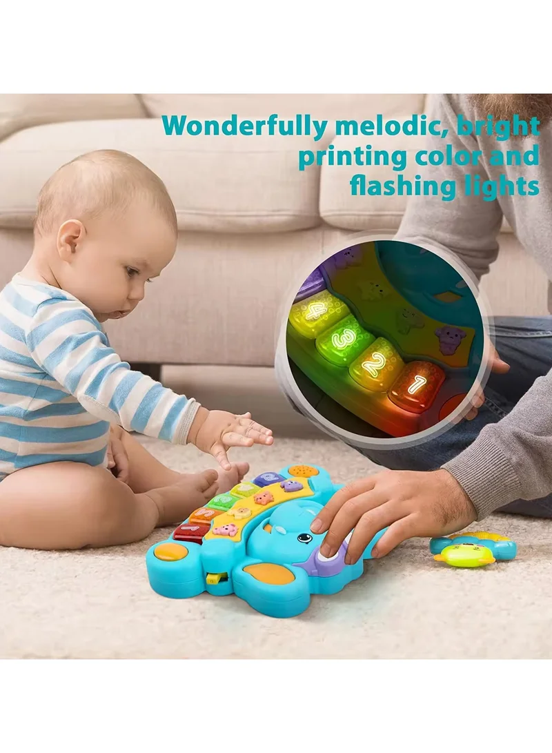 TOOLY Musical Elephant Piano Toy with Lights, Learning &amp; Music Modes for Kids (Size: 16.8 x 4 x 13 Cm)