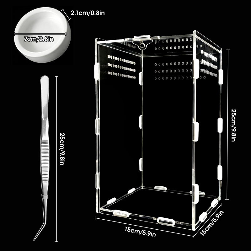 Adoture Jumping Spider Enclosure with Tweezer and Bowl, Acrylic Terrarium for Spiders, Tarantulas, Frogs, Lizards, Easy to Clean Jumping Spider Kit, Praying Mantis & Reptile Tank - Image 3