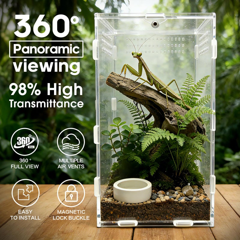 Adoture Jumping Spider Enclosure with Tweezer and Bowl, Acrylic Terrarium for Spiders, Tarantulas, Frogs, Lizards, Easy to Clean Jumping Spider Kit, Praying Mantis & Reptile Tank - Image 2