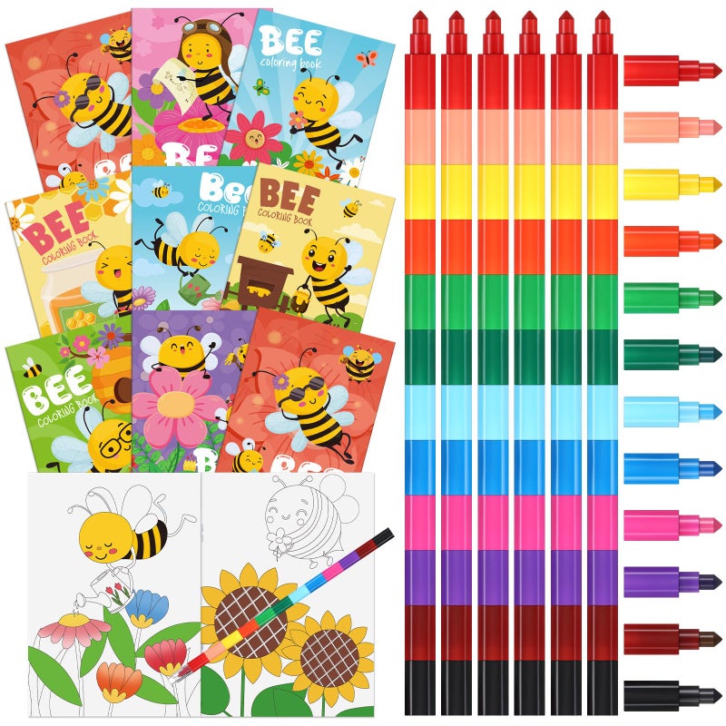 Funrous 24 Sets Bee Coloring Books Bulk with Stackable Crayons Spring Drawing Pages Flower Butterfly Honeycomb Insect Mini Activity Booklets Bee Party Favors Birthday Gift Christmas Goody Bags Fillers - Image 2