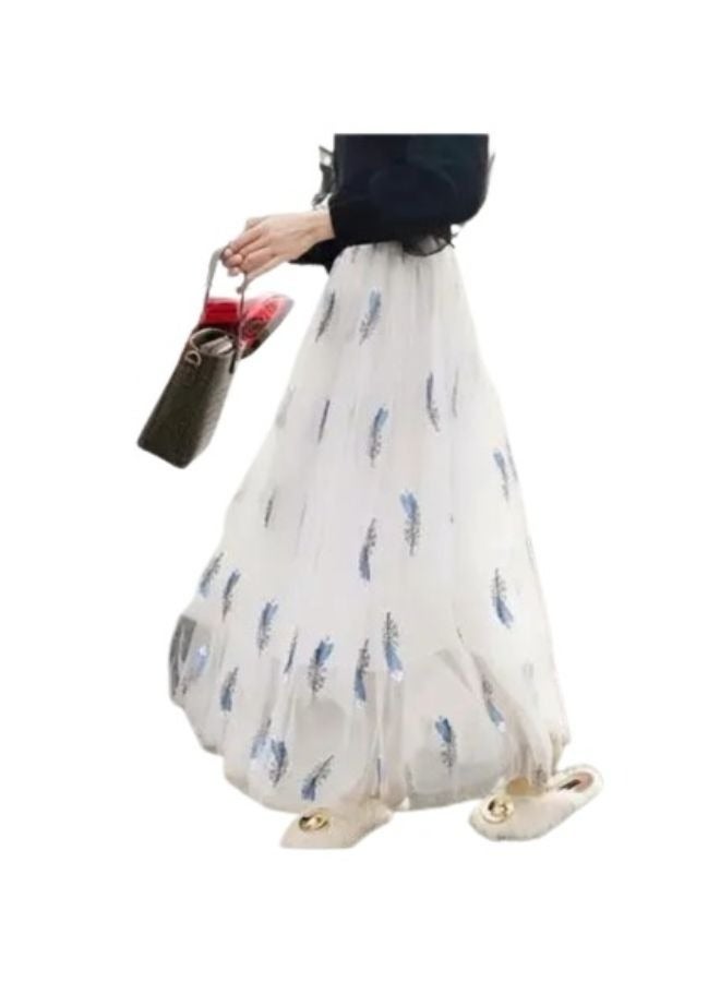 Women's Summer Tulle Long Skirts High Waist Feather Embroidery Pattern  - Image 1