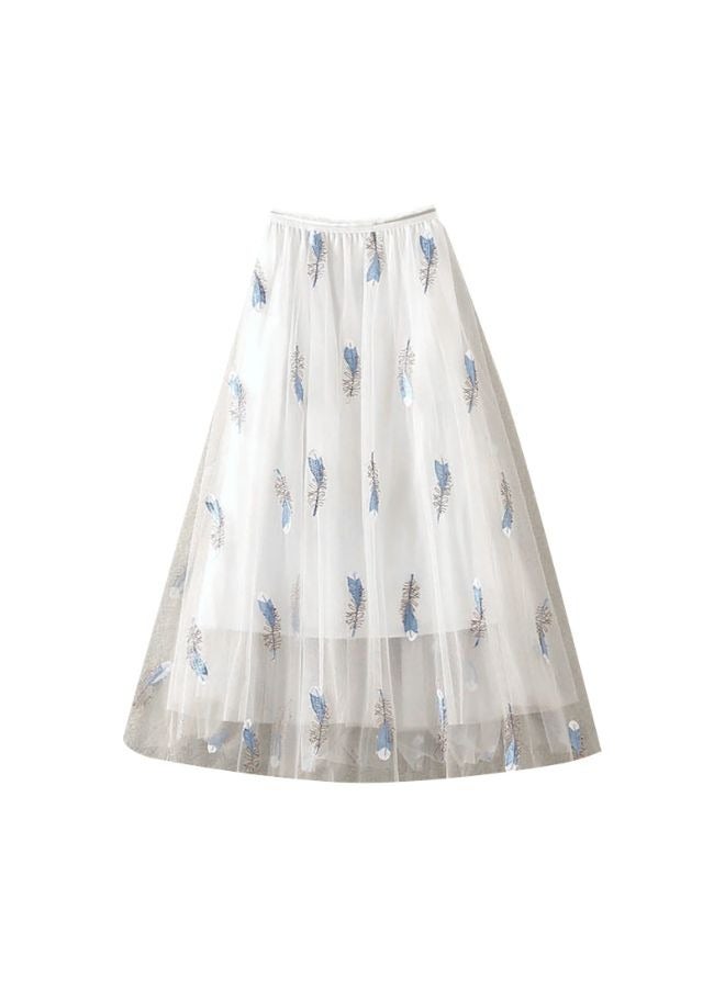 Women's Summer Tulle Long Skirts High Waist Feather Embroidery Pattern  - Image 3