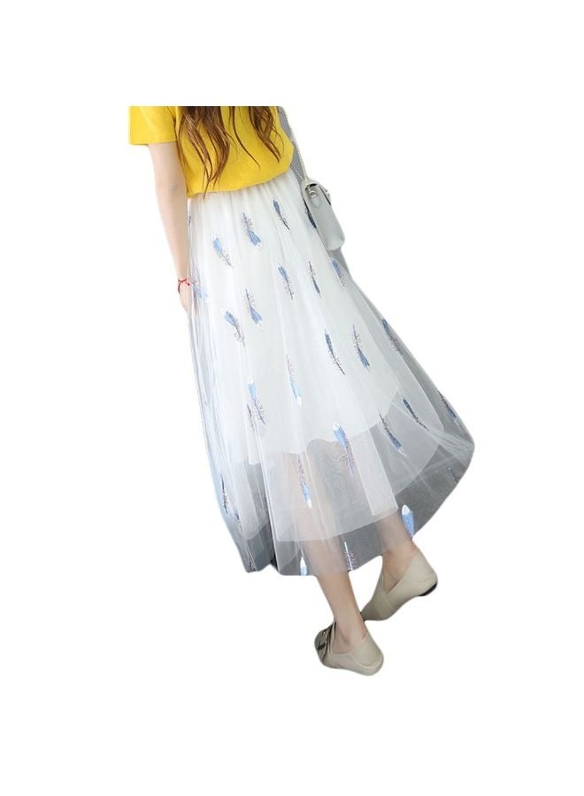 Women's Summer Tulle Long Skirts High Waist Feather Embroidery Pattern  - Image 2