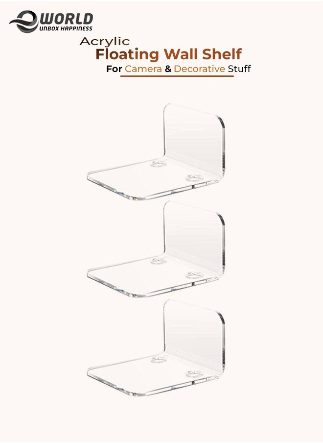 Eworld - Clear Acrylic Floating Wall Shelves – Wall Mount Display for Baby Monitors, Speakers, Small Plants & Decorative Items - Image 1