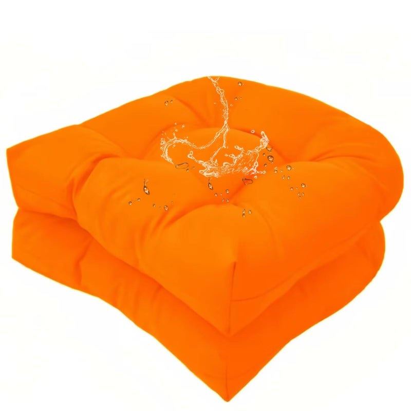 TESICA Set of 2 Outdoor Indoor U Shaped Wicker Seat Cushion Decorative Orange Tufted Chair Pads Chair Cushions Set for Patio Garden Home Office Furniture - Image 1
