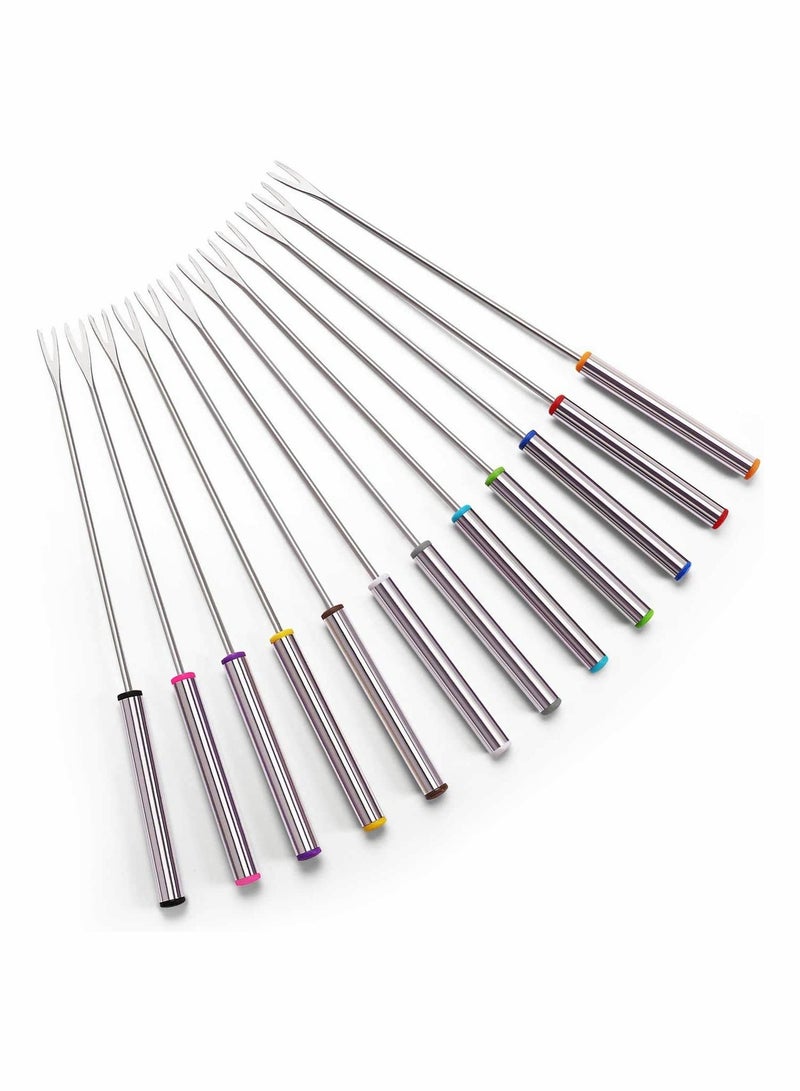 12PCS Stainless Steel Fondue Forks with Heat Resistant Handle - Perfect for Marshmallow Roasting, Chocolate Fountain, Cheese Fondue - Long Stainless Steel Forks for Fondue Party - Image 1