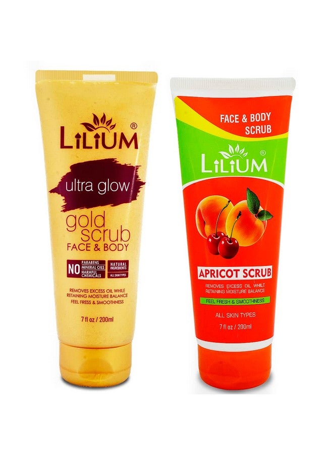Lilium Herbal Apricot & Gold Face & Body Scrub, 200ml Each | For Feel Fresh & Smoothness, Remove Excess Oil & Dead Skin Cells, Enriched With Gold Dust & Vitamin E, Pack of 2 - Image 1