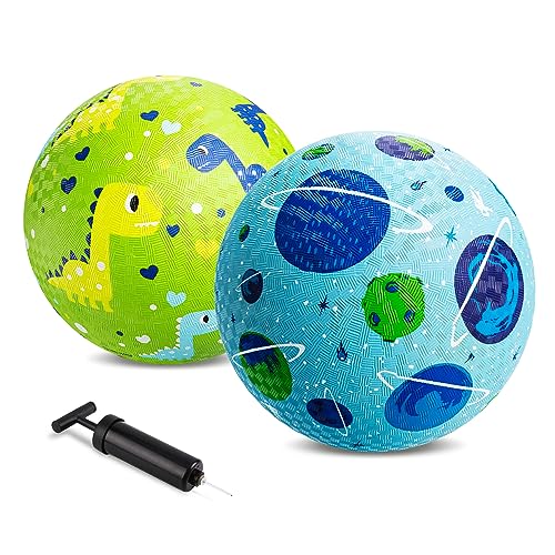 ZOOJOY Pack of 2 Cartoon Playground Balls Balls for Toddler 312 85 Rubber Ball Bouncy Kickball Indoor  Outdoor Ball Game for Kids with Pump - Image 1