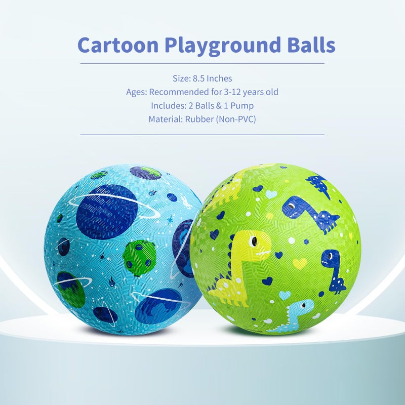 ZOOJOY Pack of 2 Cartoon Playground Balls Balls for Toddler 312 85 Rubber Ball Bouncy Kickball Indoor  Outdoor Ball Game for Kids with Pump - Image 3