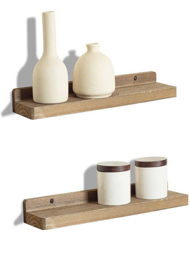 Freezing point Floating Shelves for Wall Set of 2 Natural Wood 16Inch Wall Shelf Decor Plant Display Collectibles Mounted Kitchen Bathroom Bedroom Corner Decorative Storage Stand Brown - Image 1