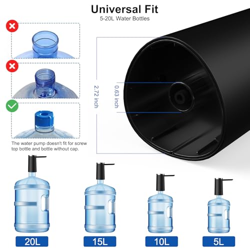 Hoteon Foldable Water Dispenser Pump for 20 Litre Bottle, Automatic Rechargeable Water Dispenser Pump, Portable Drinking Water Can Pump for Home, Office, Camping, Party Black (Upgrade) - Image 2
