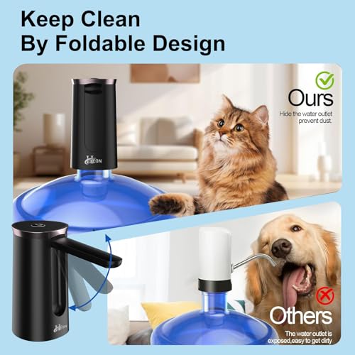 Hoteon Foldable Water Dispenser Pump for 20 Litre Bottle, Automatic Rechargeable Water Dispenser Pump, Portable Drinking Water Can Pump for Home, Office, Camping, Party Black (Upgrade) - Image 3