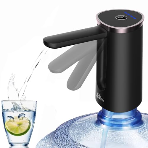 Hoteon Foldable Water Dispenser Pump for 20 Litre Bottle, Automatic Rechargeable Water Dispenser Pump, Portable Drinking Water Can Pump for Home, Office, Camping, Party Black (Upgrade) - Image 1