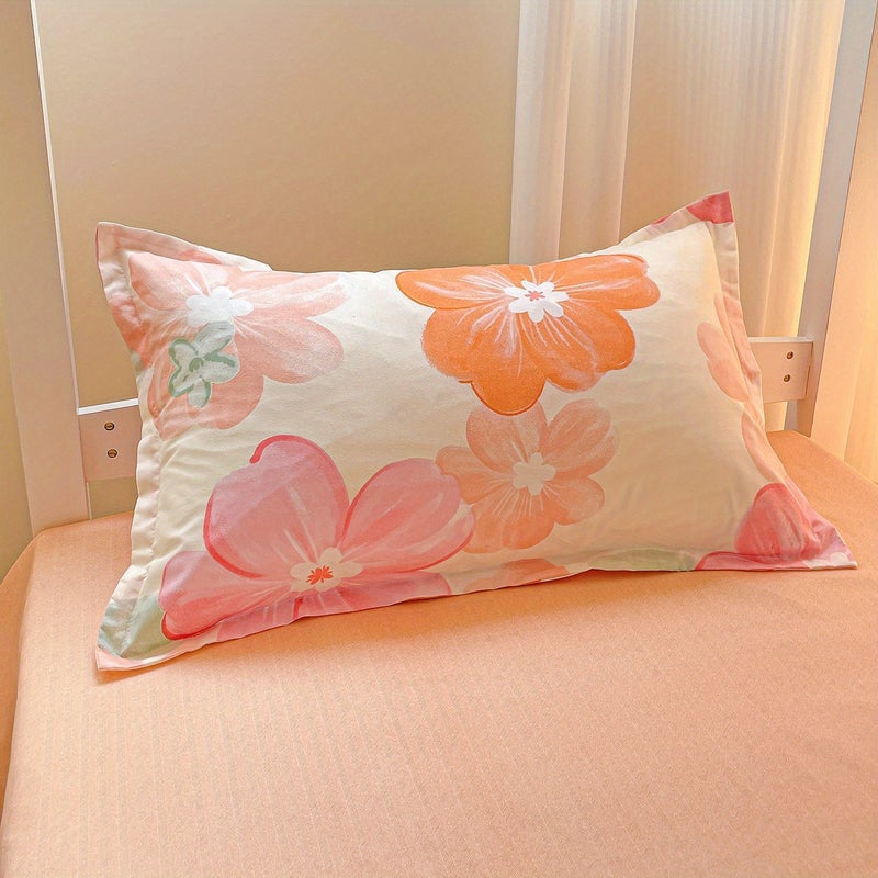 Duvet Cover Set, Orange And Pink And Nude Floral Pattern, Pastoral Style 3pcs Set Including 1pc Duvet Cover And 2pcs Pillowcases - Washable Polyester, Machine Washable - Breathable And Easy to Clean, Feather And Pillow Core Not Included - Image 4