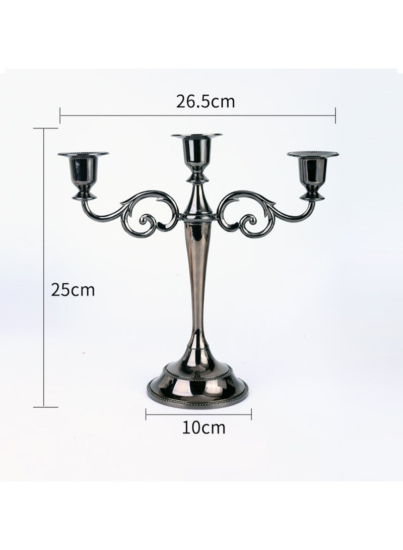 Black Three-Head Vintage Metal Candle Holder Creative Candle Cup Ornaments, Suitable For Pillar Taper Candles And Tea Lights, Suitable For Family Dining Table Home Decoration - Image 2